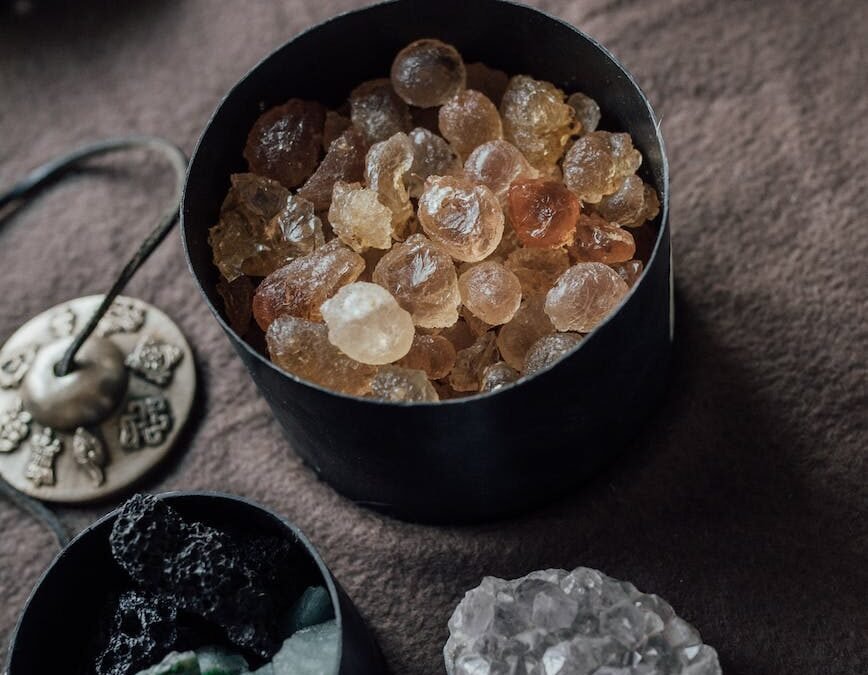 assorted crystal and stones used in a ritual